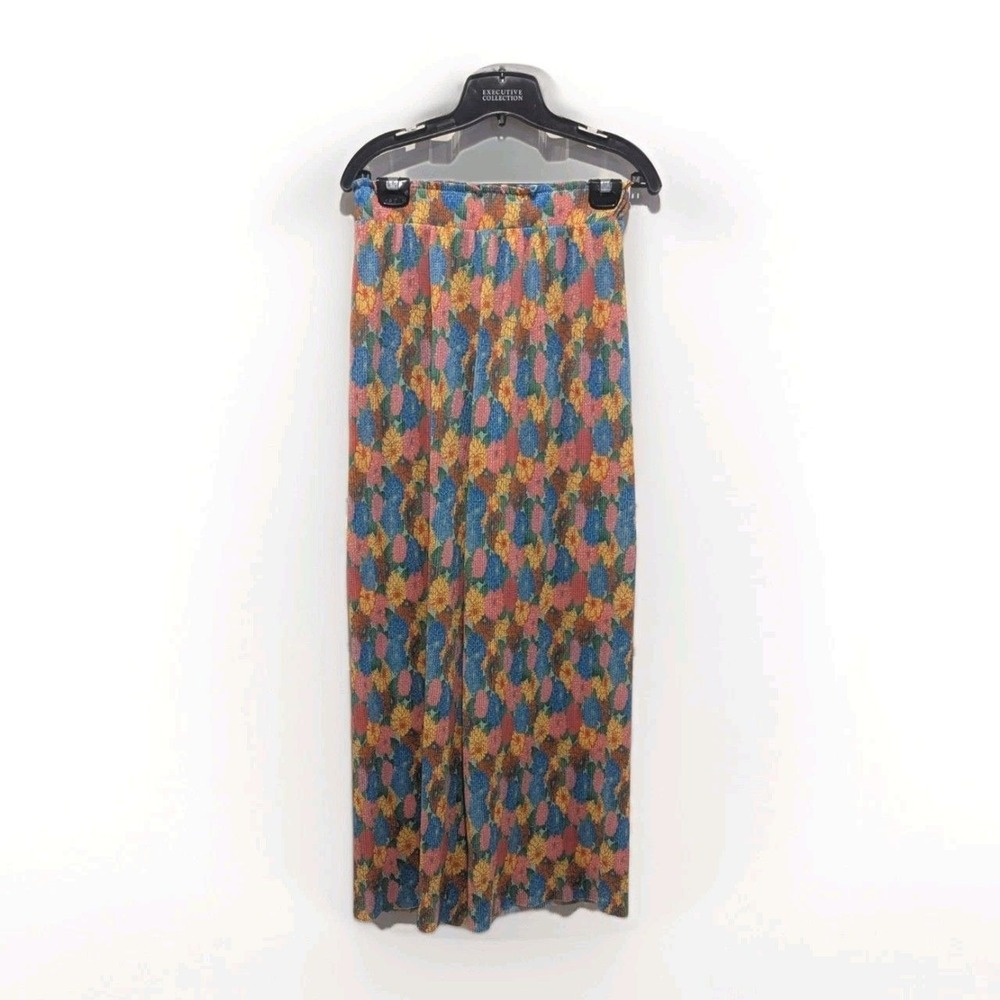 Zara Floral Wide Leg Pants Y2K Boho Colorful Festival Flowy M Retro Flower Child